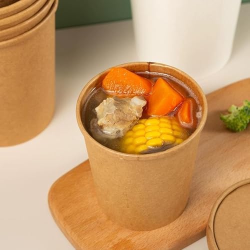 Zentriqlla 60 Piezas de Contenedores de Papel Kraft de 12 oz con Tapa, Vasos Desechables para Sopa y Helado, Apto para Microondas y Congelador, Ideal - imagen 6