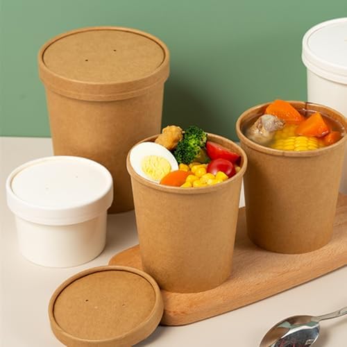 Zentriqlla 60 Piezas de Contenedores de Papel Kraft de 12 oz con Tapa, Vasos Desechables para Sopa y Helado, Apto para Microondas y Congelador, Ideal - imagen 7