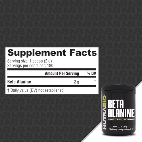 Suplemento Pre-Entreno NutraBio Beta Alanina - Polvo de Beta Alanina - 360g - imagen 2