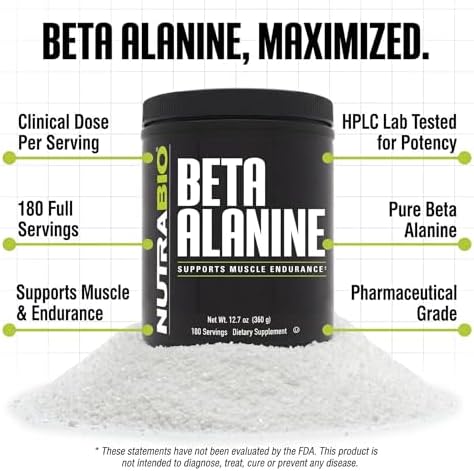 Suplemento Pre-Entreno NutraBio Beta Alanina - Polvo de Beta Alanina - 360g - imagen 3