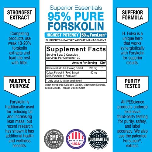Cápsulas PEScience Forskolin-95+, 95% de Forskolina de Extracto de Coleus Forskohlii con Extracto de Hemerocallis Fulva, 50mg, 60 piezas - imagen 3