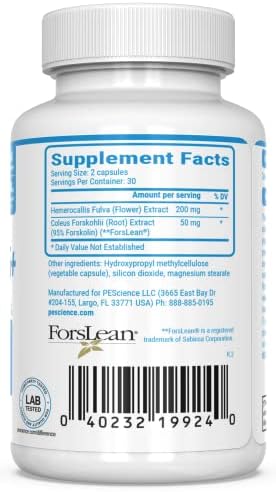 Cápsulas PEScience Forskolin-95+, 95% de Forskolina de Extracto de Coleus Forskohlii con Extracto de Hemerocallis Fulva, 50mg, 60 piezas - imagen 5