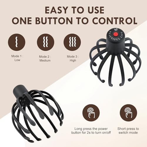 Masajeador Eléctrico para el Cuero Cabelludo AULMEILA con 3 Modos, Masajeador Portátil Inalámbrico de 360 Grados, Regalo Ideal para Cumpleaños y - imagen 4