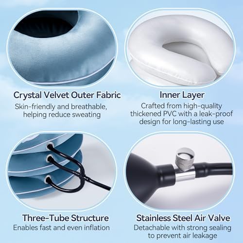 Dispositivo de tracción cervical Babaka para alivio instantáneo del dolor de cuello, inflable y ajustable, soporte para el cuello, almohada para - imagen 3