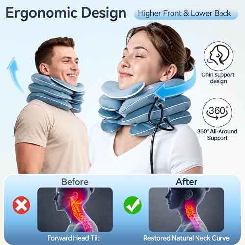 Dispositivo de tracción cervical Babaka para alivio instantáneo del dolor de cuello, inflable y ajustable, soporte para el cuello, almohada para - imagen 4