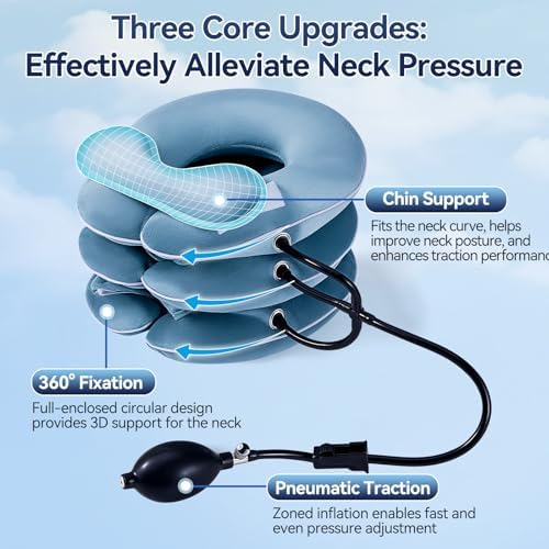 Dispositivo de tracción cervical Babaka para alivio instantáneo del dolor de cuello, inflable y ajustable, soporte para el cuello, almohada para - imagen 5
