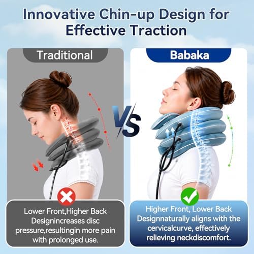 Dispositivo de tracción cervical Babaka para alivio instantáneo del dolor de cuello, inflable y ajustable, soporte para el cuello, almohada para - imagen 6