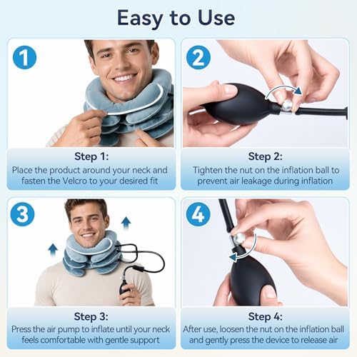 Dispositivo de tracción cervical Babaka para alivio instantáneo del dolor de cuello, inflable y ajustable, soporte para el cuello, almohada para - imagen 7