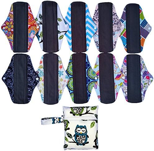 Paquete de 10 Piezas de Almohadillas Menstruales Reutilizables y Lavables de 10 Pulgadas - imagen 1