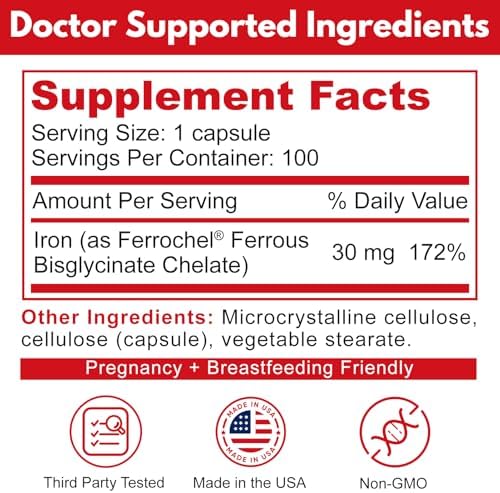 Hierro Reactivo - Hierro 30mg (Bisglicinato Ferroso 325mg) para Apoyo a Glóbulos Rojos y Energía - Combate Anemia y Fatiga - Sin Estreñimiento - 100 - imagen 3