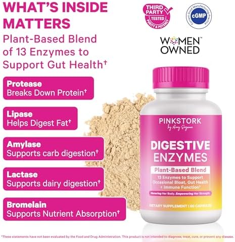 Digestive Enzymes Pink Stork para Mujeres | Apoya la Digestión, Salud Intestinal, Alivio de Inflamación, Metabolismo + Absorción de Nutrientes | - imagen 2