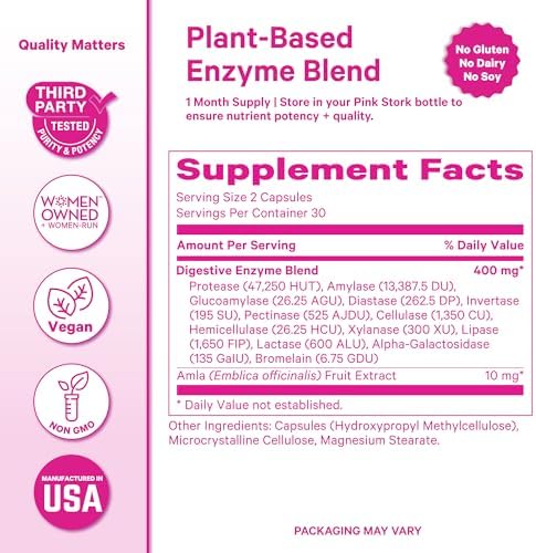 Digestive Enzymes Pink Stork para Mujeres | Apoya la Digestión, Salud Intestinal, Alivio de Inflamación, Metabolismo + Absorción de Nutrientes | - imagen 6