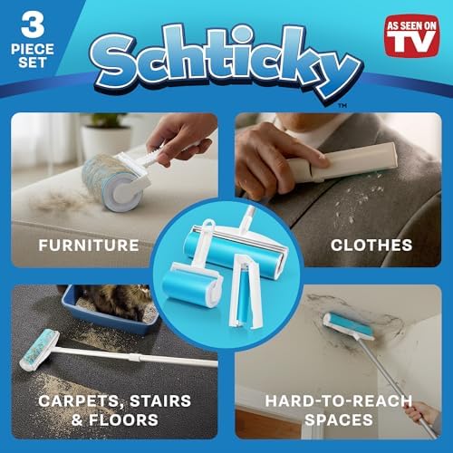 Set de Rodillos Adhesivos Schticky - Rodillo Lavable y Reutilizable para Ropa, Sofá, Muebles y Pelo de Mascotas - Limpia Rápido con Schticky (3 - imagen 5