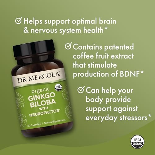 Dr. Mercola Ginkgo Biloba Orgánico con NeuroFactor - Apoya la Salud Cerebral - Extracto Estandarizado de Hoja de Ginkgo - 30 Cápsulas - imagen 3