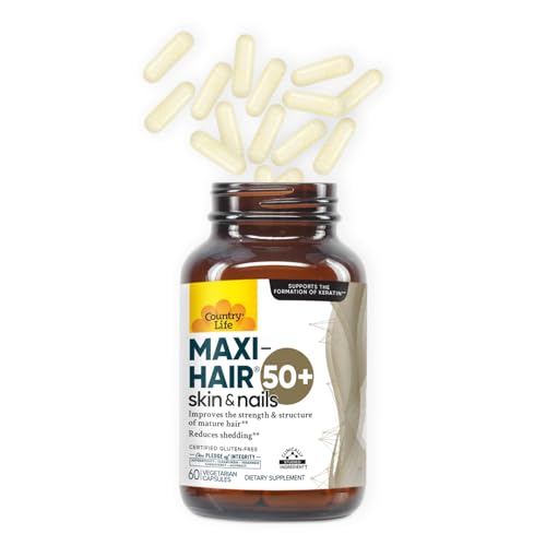 Country Life Maxi-Hair 50+ – Suplemento de Biotina para Cabello, Piel y Uñas para Adultos Mayores de 50 Años | 60 Cápsulas Gluten-Free y Vegetariano - imagen 5