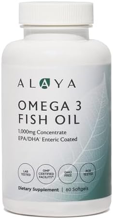 Alaya Naturals - Aceite de Pescado Omega 3, 1000 mcg, 60 Cápsulas Blandas, No GMO, Sin Sabor a Pescado - imagen 1