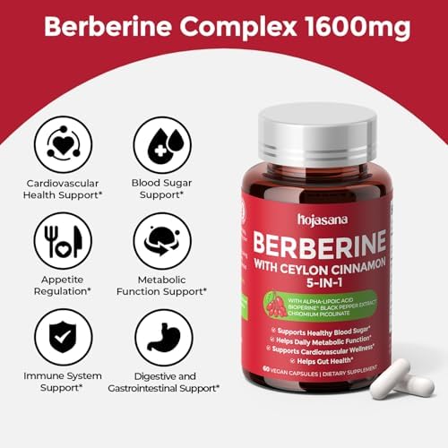 HojaSana Complejo de Berberina 5 en 1 500mg con Canela de Ceilán, Cromo, ALA y Extracto de Pimienta Negra — Apoyo Inmunológico y Bienestar - imagen 2