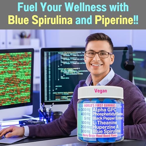 Gomitas de Alpha GPC, Huperzina A, Fosfatidilserina, L-Teanina, Espirulina Azul y Bioperina - Suplemento de Alpha-GPC y más - imagen 5