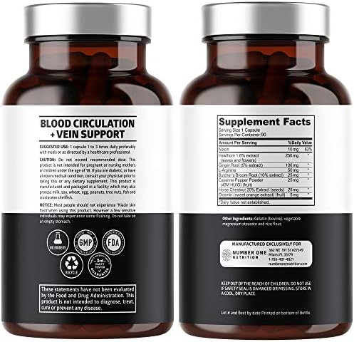Suplemento Premium para la Circulación Sanguínea Number One Nutrition para Hombres y Mujeres [8 Hierbas y Vitaminas Poderosas] 90 Cápsulas Naturales - imagen 2