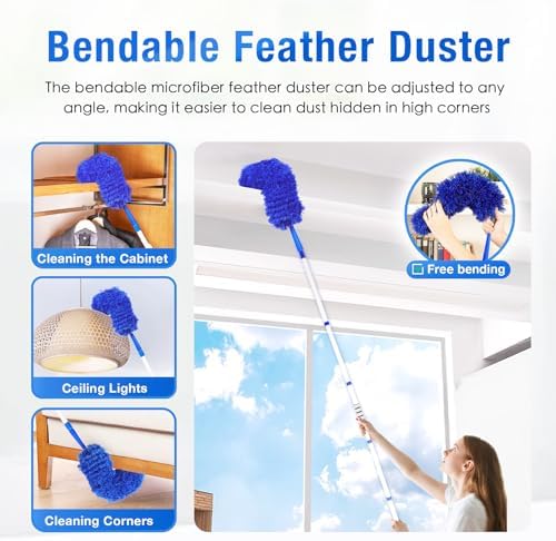 Limpiador de Ventiladores de Techo con Extensión de 72 y 4 Paños Reutilizables, Herramienta Flexible de Microfibra para Limpieza de Aspas, Zócalos, - imagen 5