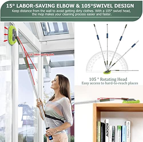 Mopa Limpiadora de Paredes Verde con Mango Extensible de 66’’, Mopa para Techos con Ángulo de 15°, Ideal para Lavado de Paredes - imagen 2