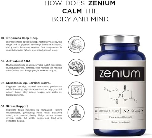 Zenium - Glicinato de Magnesio para Dormir, Quelado, 600mg por Porción, 120 Cápsulas | Alta Absorción | Alivio de Tensión y Nerviosismo | Suplemento - imagen 3