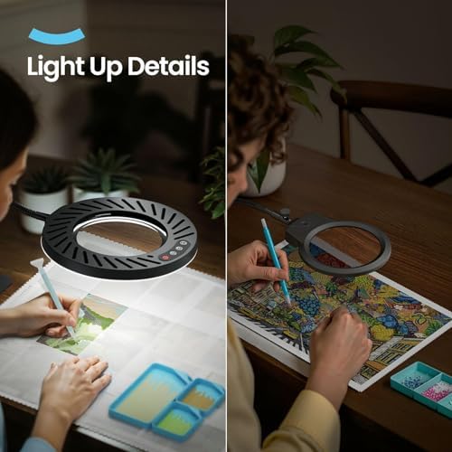 Lupa ARTDOT 10X con Luz y Soporte, Lámpara de Escritorio de 144 LEDs, 5 Temperaturas de Color y 9 Niveles de Brillo para Manualidades y Lectura - imagen 2