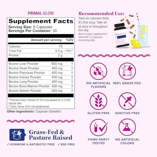 Suplemento de Órganos de Res para Mujeres | Bovina de Nueva Zelanda Alimentada con Pasto | 7 Extractos de Órganos: Hígado, Corazón, Riñón, Médula - imagen 2