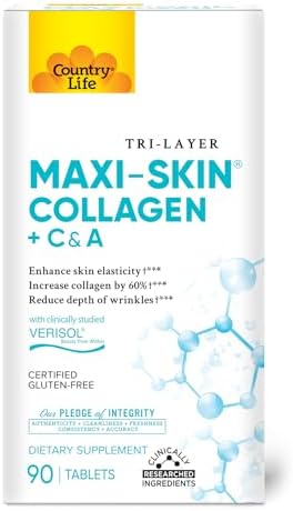 Tabletas de Colágeno Verisol de Country Life - Reduce Arrugas y Mejora la Elasticidad de la Piel - 90 Tabletas - Con Vitaminas A y C - Aumenta el - imagen 1