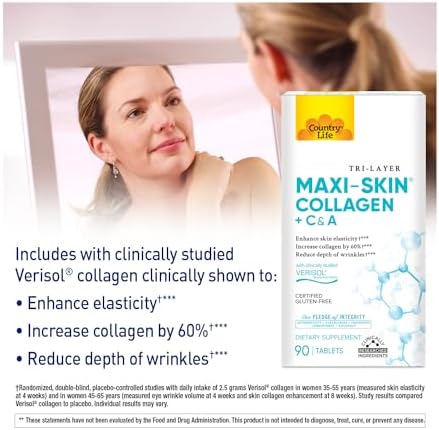 Tabletas de Colágeno Verisol de Country Life - Reduce Arrugas y Mejora la Elasticidad de la Piel - 90 Tabletas - Con Vitaminas A y C - Aumenta el - imagen 3