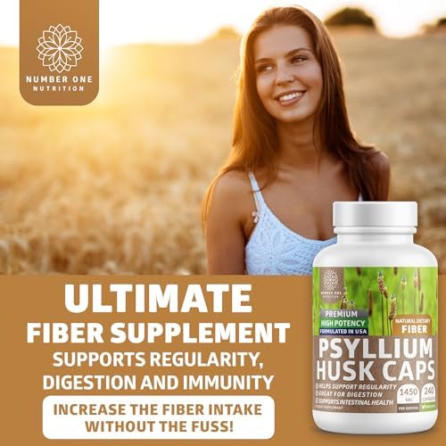 Cápsulas de Psyllium Husk N1N de Number One Nutrition [100% Natural, 1450 MG] Suplemento de Fibra Soluble para la Regularidad y Salud Digestiva, 240 - imagen 3