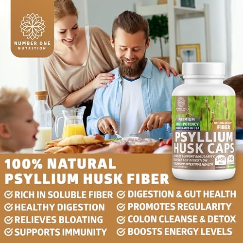Cápsulas de Psyllium Husk N1N de Number One Nutrition [100% Natural, 1450 MG] Suplemento de Fibra Soluble para la Regularidad y Salud Digestiva, 240 - imagen 4