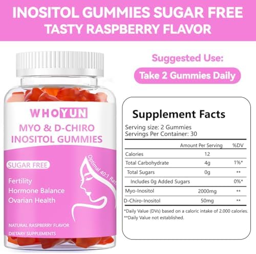 Gomitas de Inositol Sin Azúcar Whoyun, Suplemento de Myo-Inositol y D-Chiro Inositol 40:1 para Mujeres, Fertilidad y Salud Hormonal, 60 piezas - imagen 2