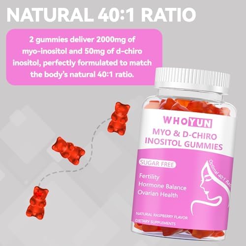 Gomitas de Inositol Sin Azúcar Whoyun, Suplemento de Myo-Inositol y D-Chiro Inositol 40:1 para Mujeres, Fertilidad y Salud Hormonal, 60 piezas - imagen 3