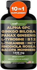 Gade Nutrition Alpha GPC + Ginkgo Biloba + Ginseng Panax + L-Tirosina, L-Teanina, Bacopa Monnieri, Rhodiola Rosea, B12, MCT - imagen 1
