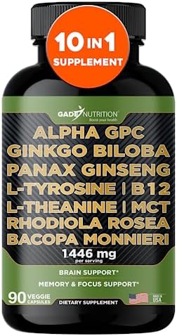 Gade Nutrition Alpha GPC + Ginkgo Biloba + Ginseng Panax + L-Tirosina, L-Teanina, Bacopa Monnieri, Rhodiola Rosea, B12, MCT - imagen 1