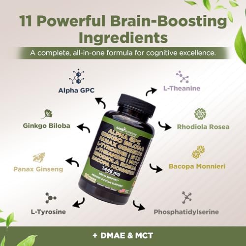 Gade Nutrition Alpha GPC + Ginkgo Biloba + Ginseng Panax + L-Tirosina, L-Teanina, Bacopa Monnieri, Rhodiola Rosea, B12, MCT - imagen 3