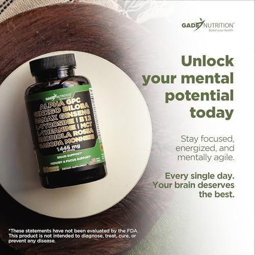 Gade Nutrition Alpha GPC + Ginkgo Biloba + Ginseng Panax + L-Tirosina, L-Teanina, Bacopa Monnieri, Rhodiola Rosea, B12, MCT - imagen 8