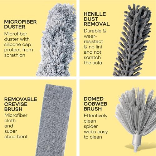 Duster de Microfibra con Polo Extensible de 100 Pulgadas, 8 Piezas, Cepillo de Limpieza para Techos Altos, Telarañas, Persianas y Autos, Reutilizable - imagen 3