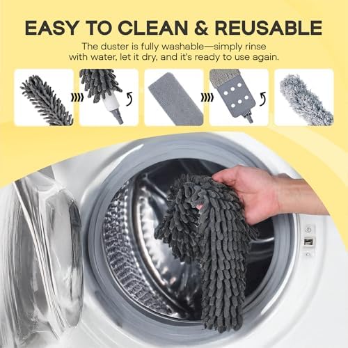 Duster de Microfibra con Polo Extensible de 100 Pulgadas, 8 Piezas, Cepillo de Limpieza para Techos Altos, Telarañas, Persianas y Autos, Reutilizable - imagen 7