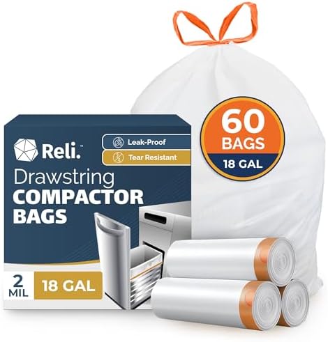 Bolsas de Basura Compresoras Reli de 18 Galones (Paquete de 60) | 2 Mil Resistente | Compatibles con Kitchenaid, Whirlpool, GE de 15 Pulgadas | Sin - imagen 1