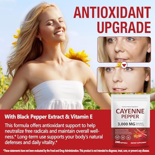 Cápsulas de Pimienta de Cayena Liefiet 3000mg, 240 Softgels con Vitaminas E, D3 y K2, Apoya la Circulación Saludable y Energía Diaria - imagen 3