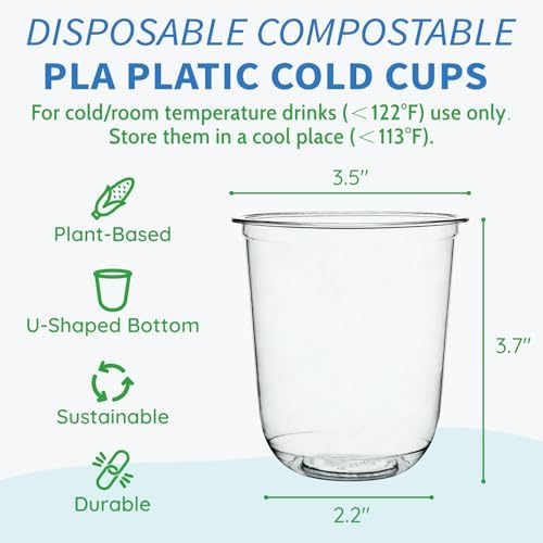 Vasos Plásticos Compostables Transparentes Alterf de 12 oz, 100 Piezas Biodegradables para Jugos, Vino, Fiestas y Uso Diario - imagen 3