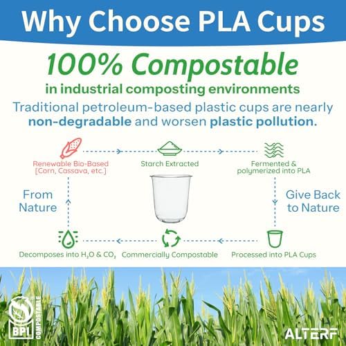 Vasos Plásticos Compostables Transparentes Alterf de 12 oz, 100 Piezas Biodegradables para Jugos, Vino, Fiestas y Uso Diario - imagen 4