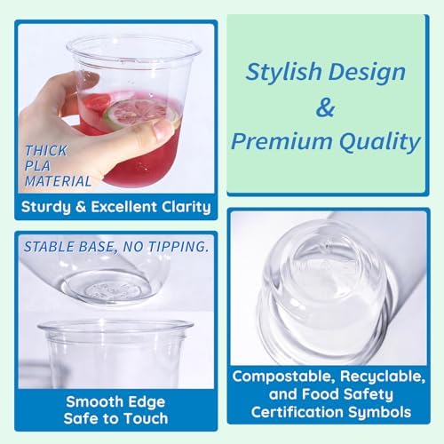 Vasos Plásticos Compostables Transparentes Alterf de 12 oz, 100 Piezas Biodegradables para Jugos, Vino, Fiestas y Uso Diario - imagen 5