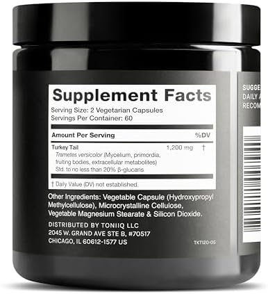 Cápsulas de Hongo Cola de Pavo Toniiq - Ultra Alta Potencia con 20% de Beta Glucanos - Alta Concentración - Probadas por Terceros - 120 Cápsulas - imagen 2
