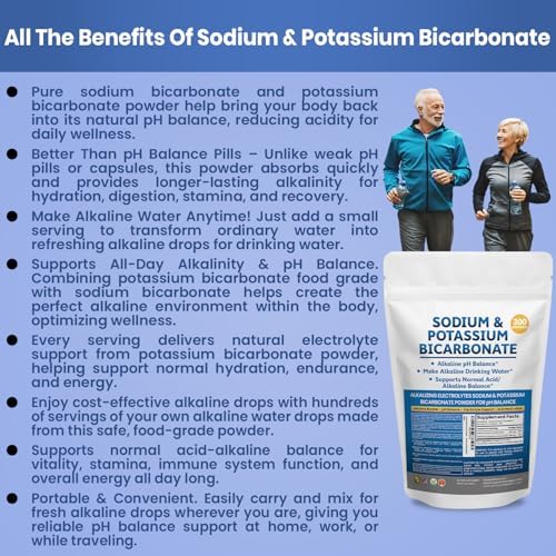 Suplemento en Polvo de Bicarbonato de Sodio y Potasio para Balance de pH. Prepara Galones de Agua Alcalina para Equilibrio Ácido-Alcalino y - imagen 3