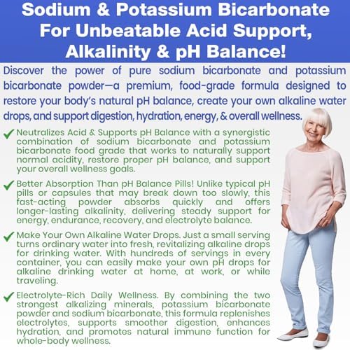 Suplemento en Polvo de Bicarbonato de Sodio y Potasio para Balance de pH. Prepara Galones de Agua Alcalina para Equilibrio Ácido-Alcalino y - imagen 4