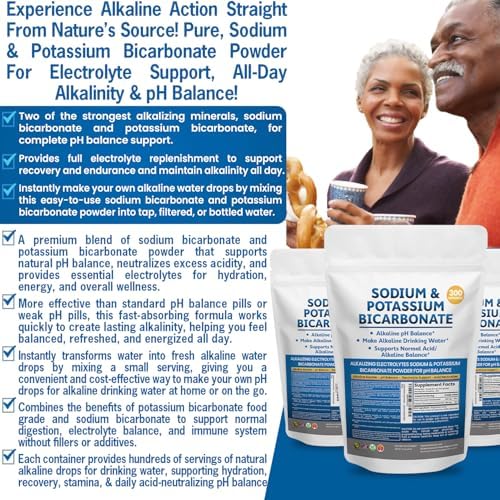Suplemento en Polvo de Bicarbonato de Sodio y Potasio para Balance de pH. Prepara Galones de Agua Alcalina para Equilibrio Ácido-Alcalino y - imagen 5