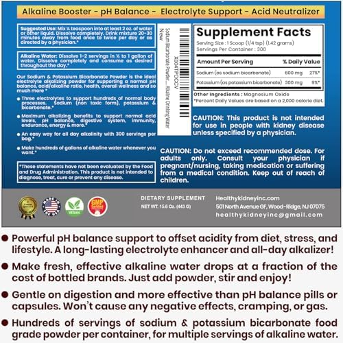 Suplemento en Polvo de Bicarbonato de Sodio y Potasio para Balance de pH. Prepara Galones de Agua Alcalina para Equilibrio Ácido-Alcalino y - imagen 7